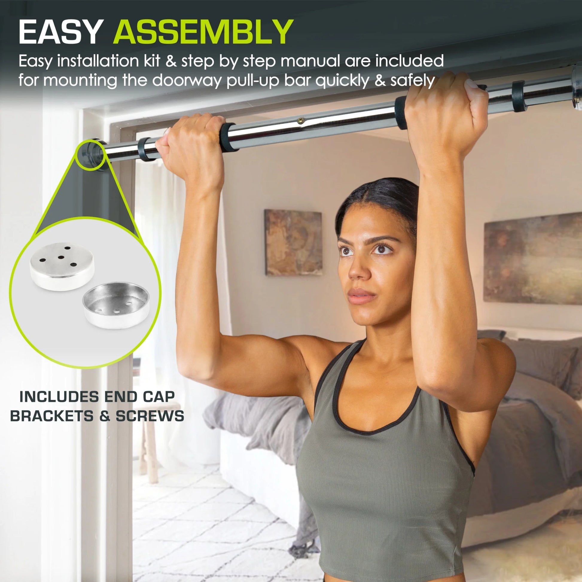 Heavy Duty Doorway Mount Pull Up/Chin-Up Bar, Adjustable with Foam Grips for Home Workouts